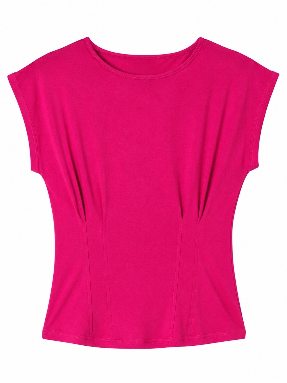Zenana Gathered Waist Round Neck Top Hot Pink Cap Sleeve Size medium NWT